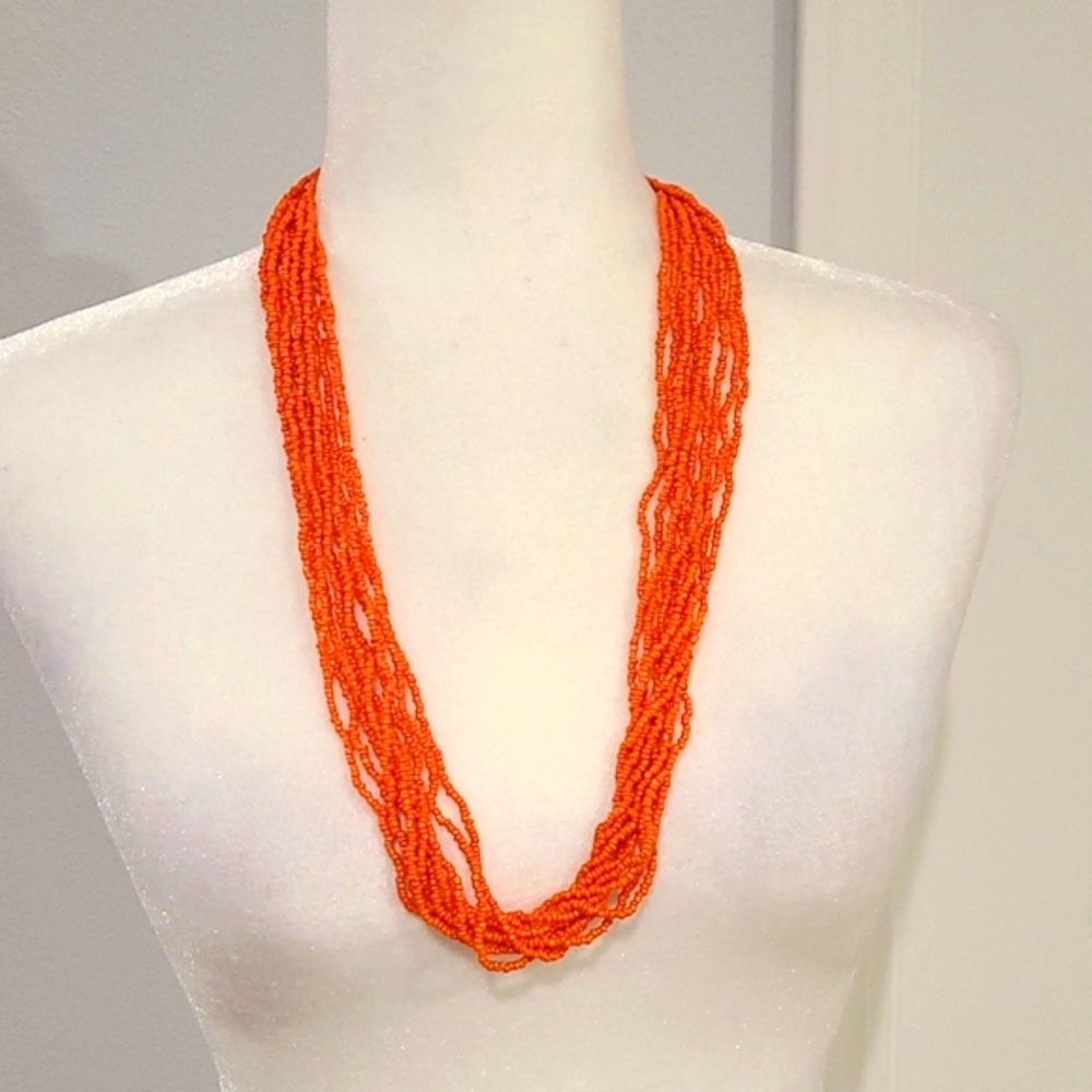 Orange beaded Bohemian long necklace color orange
